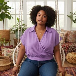 Eloquii Purple Wrap Front Short Sleeve Blouse Size 16